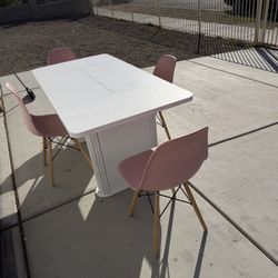 Pink And White Dinning Table And Chairs With End Tables 