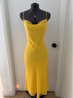 Vibrant Yellow Ditsy Polka Dot Cowl Neck Midi Slip Dress