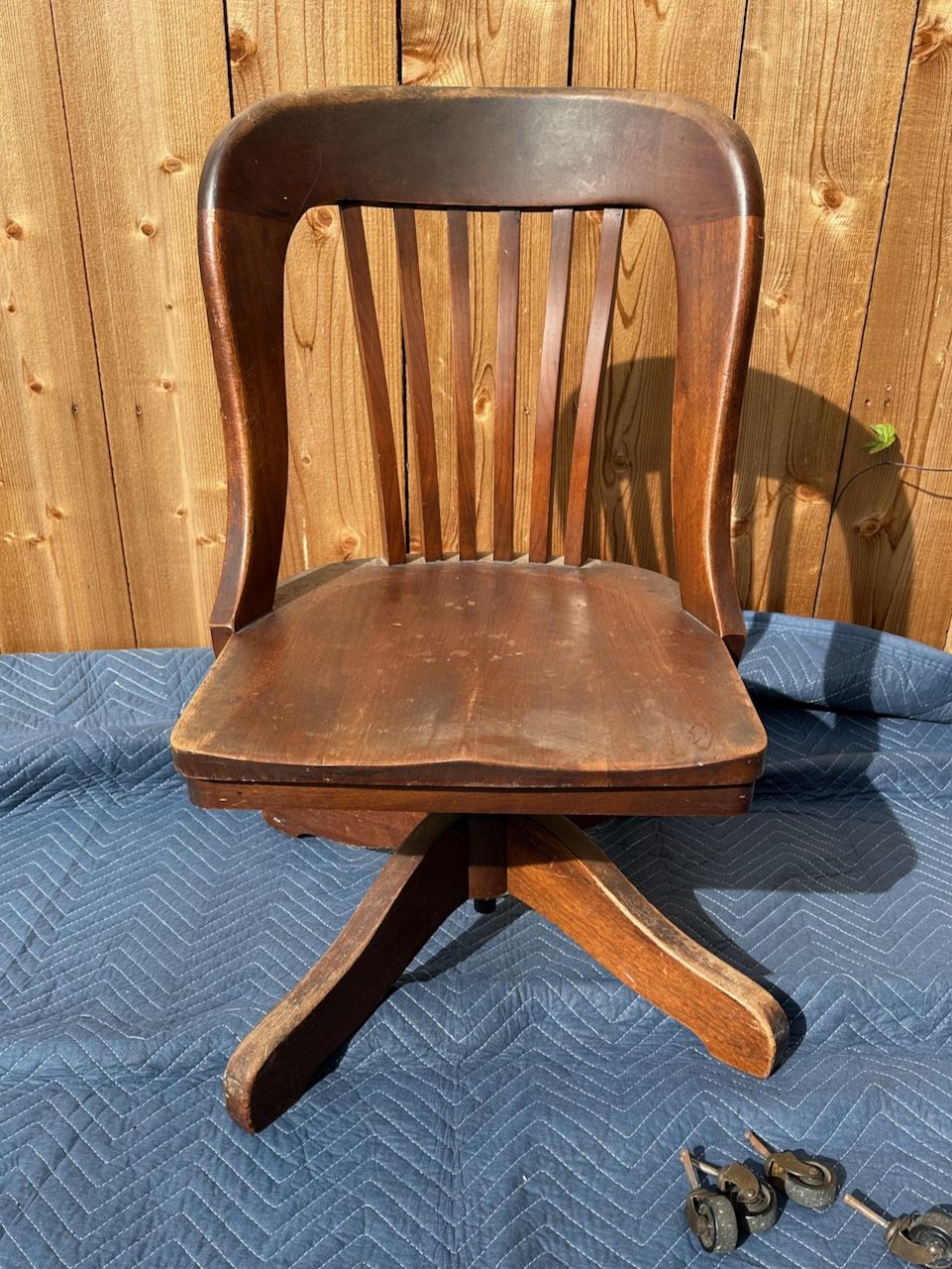 Antique Heywood-Wakefield Co. Swivel Tilt Chair Slat Back