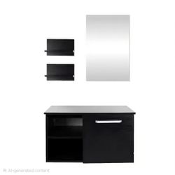 28 in. W x 19 in. D x 16 in. H Single Sink Black Bath Vanity with mirror