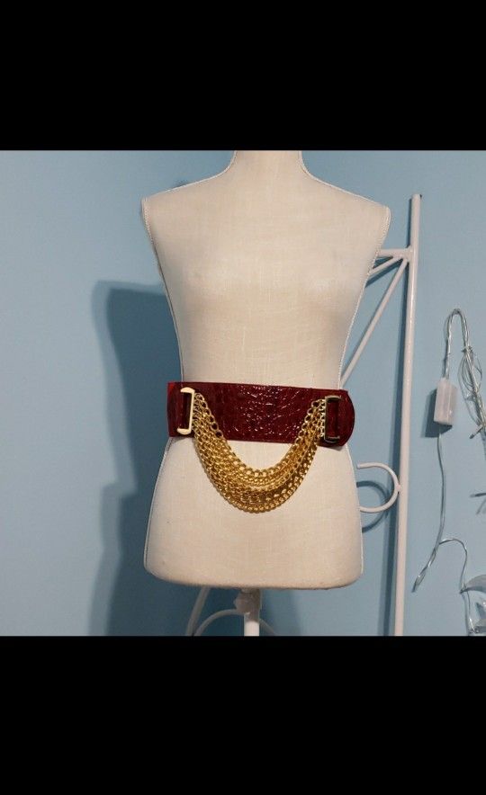 Animal Print & Gold Chains Statement Belt