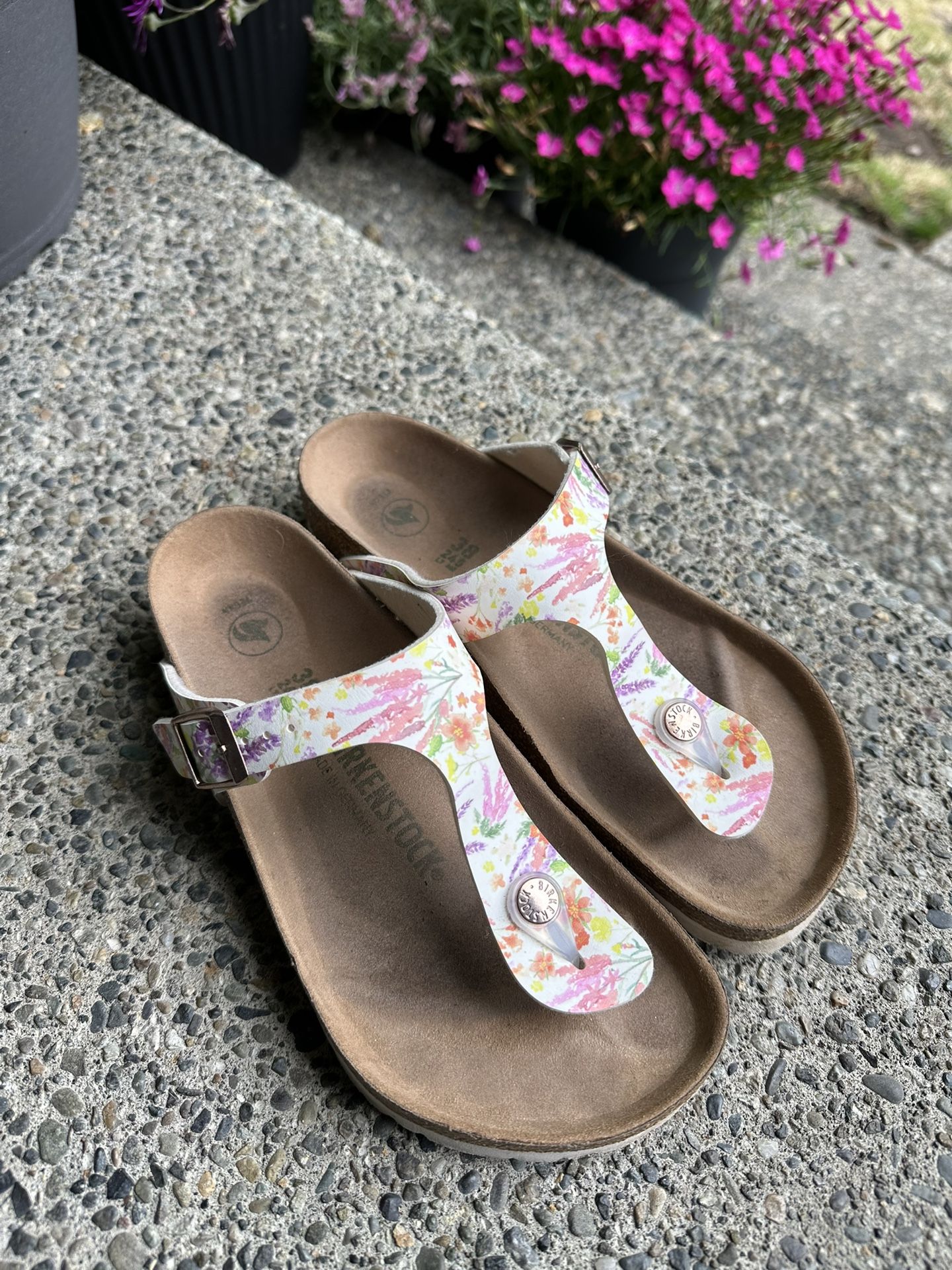 Birkenstock Gizeh Vegan Women's Thong Sandal in Rose Floral Size 38