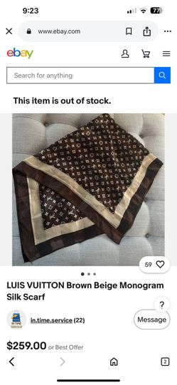 Like New Brown Beige Monogram Silk Scarf