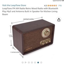 LOOPTONE AM FM RETRO Wood Radio With Bluetooth 