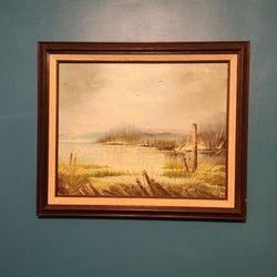 Vintage 1960s Handpainted Oil painting Beach Coastal Shoreline