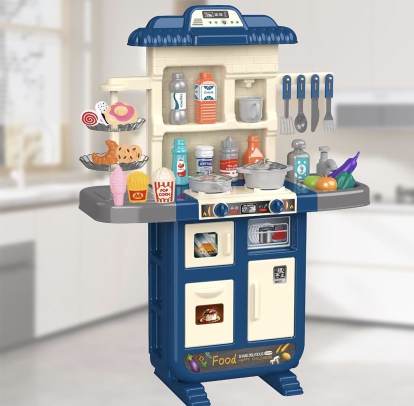 Play Kitchen Toys for Kids - 46-Piece Realistic Kitchen Set with Lights, Sounds, and Spray Function