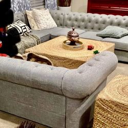 Tufted Gray U Shaped Sofa 