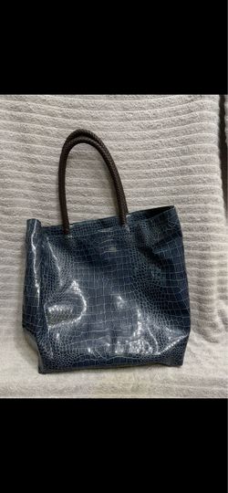 Neiman Marcus Croco Embossed Tote Aqua Color Tote Bag
