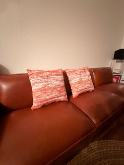 Armless leather cognac brown couch