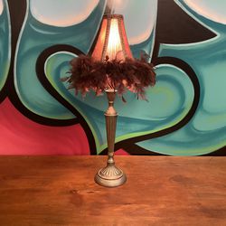 Absolutely Gorgeous High End Vintage Harlequin  Lamp  And Silk Lamp Shade With Feather Trim
