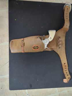 Vintage Metal Toy Cap gun And Leather Holdster