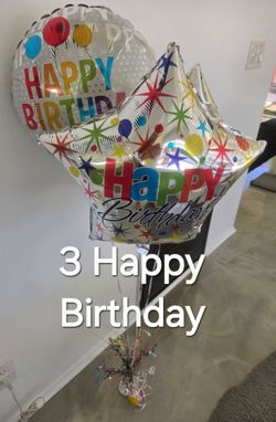 3 Happy Birthday Balloons and Base