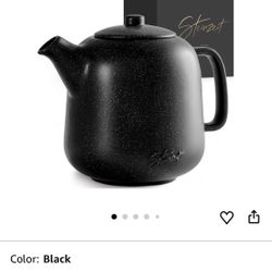 Steinzeit Design Tea Pot (44 oz) - Premium Ceramic Teapot with Infuser for Loose Tea - Black Teapot Ceramic with Removable Strainer