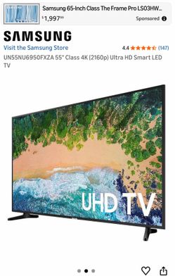 Samsung 65”Class UN65NU6900F 4k UHD HDR Crystal Smart TV.