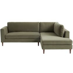 Green Velvet Right Facing Sectional Sofa