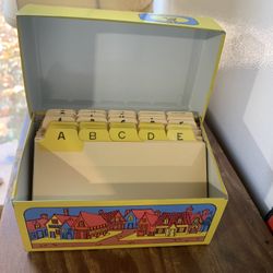Vintage Recipe Box And Blue Jar