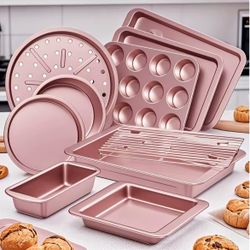Set of 10 Non-Stick Baking Pans - Premium Carbon Steel Bakeware Collection with Cookie Sheets, Muffin Tray, Roasting Dish, Cake