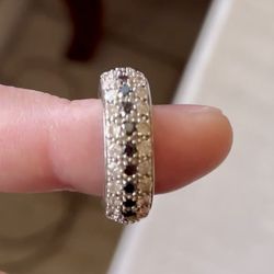 10K White Gold Band Ring with 79 Black and White Natural REAL Diamonds