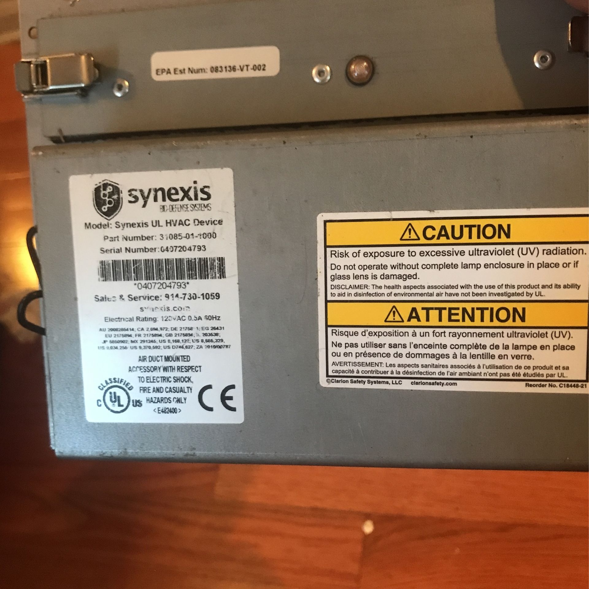 Synexis Model Synexis UL HVAC Device