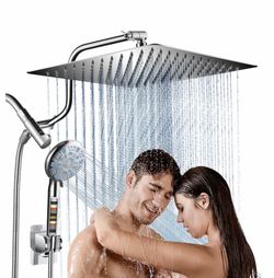 12'' Rain Shower Head Combo (Square 12", Chrome)
