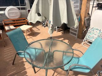 3-Piece Outdoor Patio Set – Round Glass Table & 2 Chairs – $35