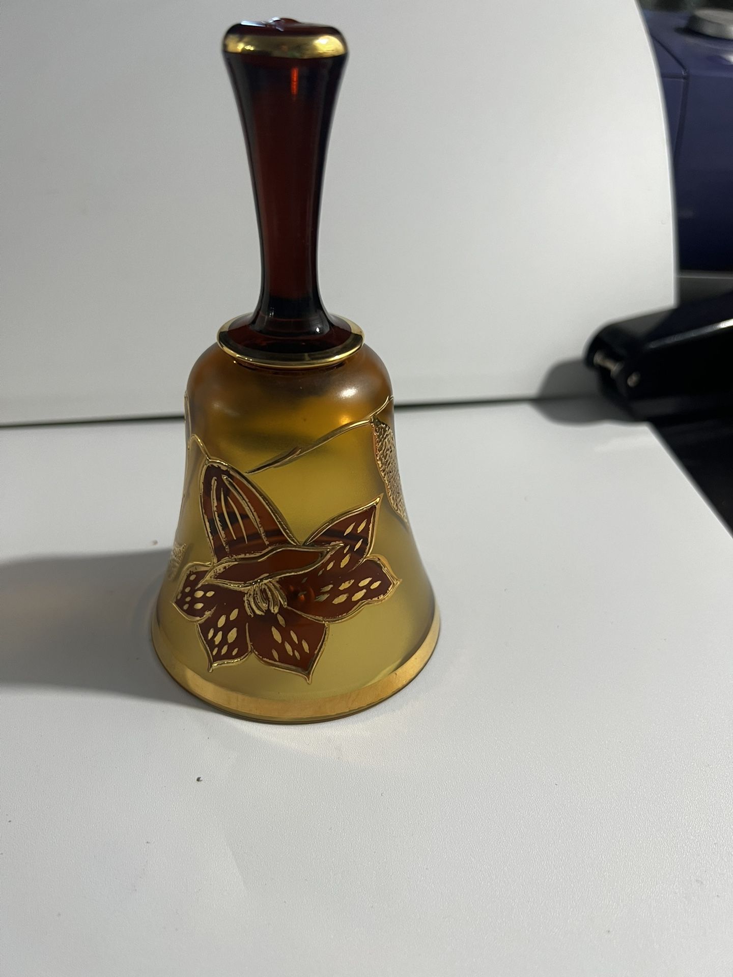 Vintage Hand Painted Amber Cranberry Gold Bell