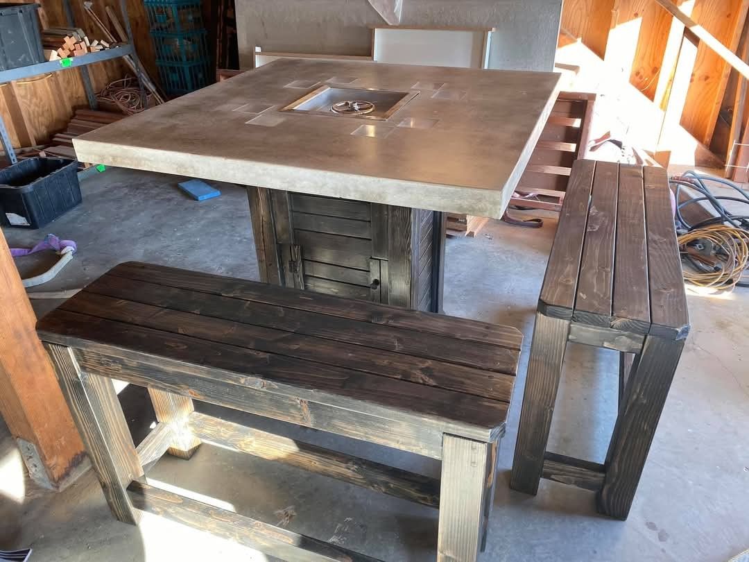 Concrete Fire Feature Table Lighted