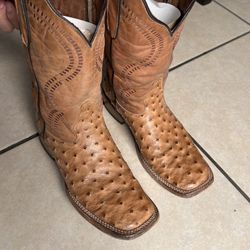 Real Ostrich Square Toe Boots Size 8