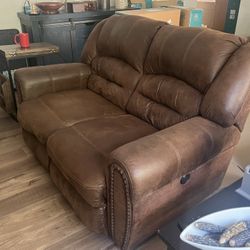 Leather Loveseat w/ Power Recline & Footrest