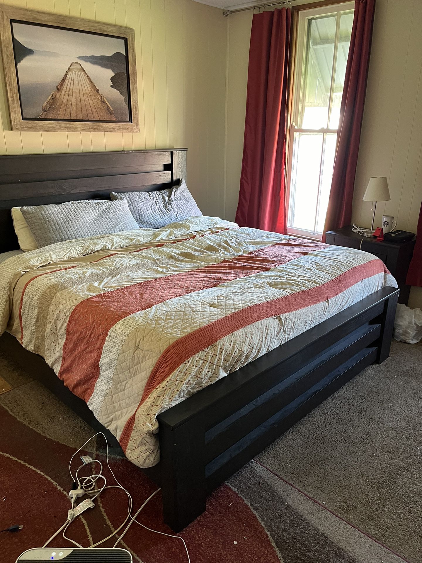 King Size Headboard, Footboard, Frame, Box Springs and Night Stand 