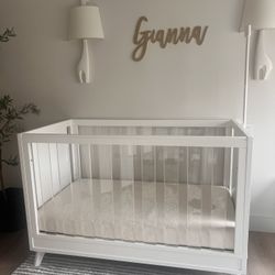 Pottery Barn Kids Sloan Acrylic Crib + Toddler Rail + Naturepedic Organic Breathable Mattress