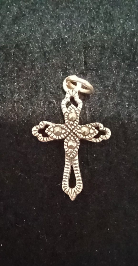 Sterling Silver And Marcasite Cross Pendant Very Nice! CW Signed 925