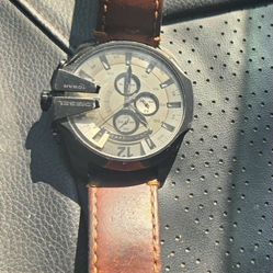  diesel men's leather wristwatch 