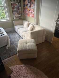 Creme Colored Couch 89x32x28 With Ottoman 