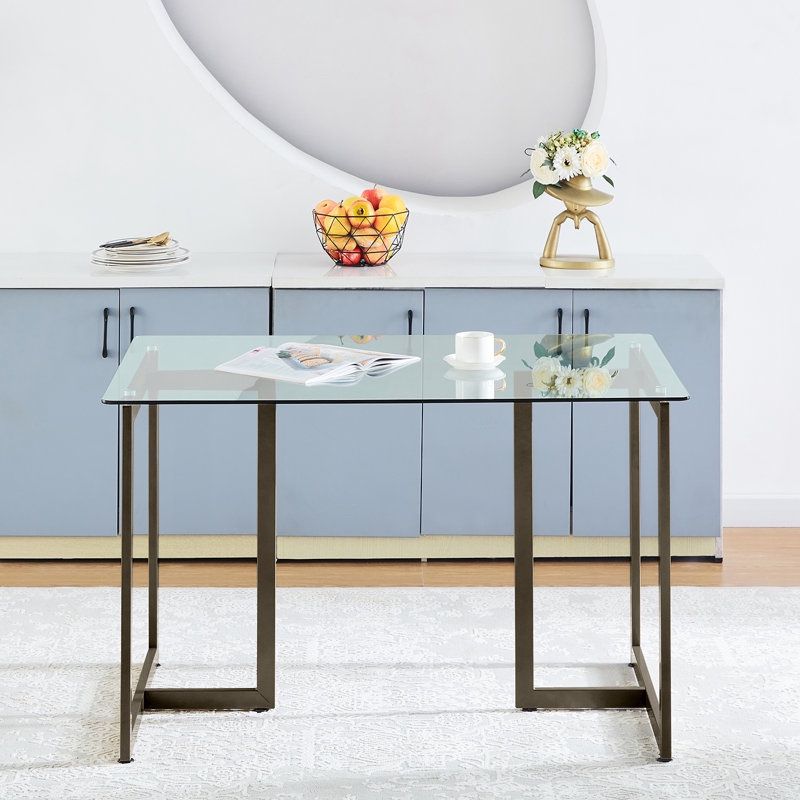 Neppie 47'' Double Pedestal glass top Dining Table golden legs