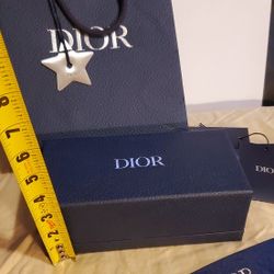 Dior ~ Blue Dimpled (Empty) Glasses Box ~ 7.75" x 3.5" x 3" + matching Blue/Silver Paper Shopping Bag (with SS Dior STAR) 2 Yards  Ribbon & tags.