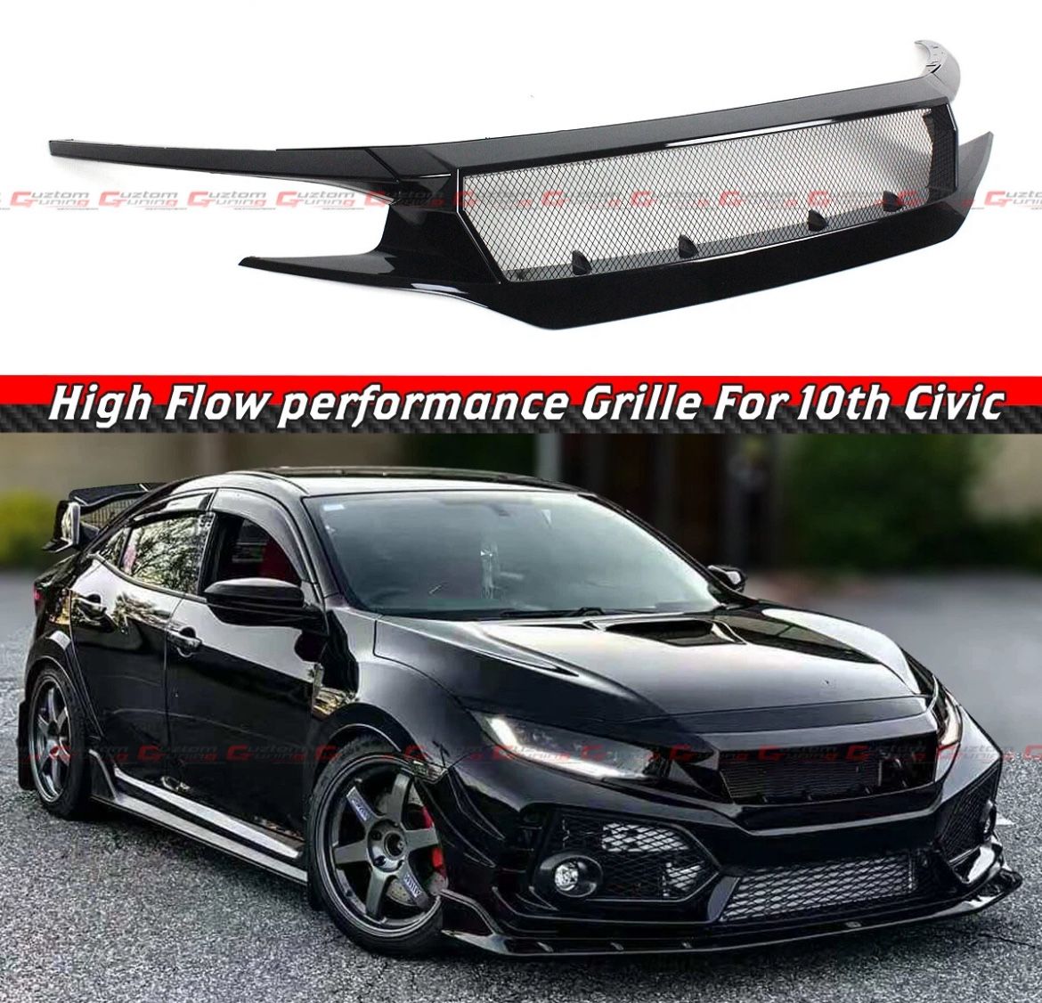 16-21 HONDA CIVIC GLOSSY BLACK HIGH FLOW FRONT GRILL