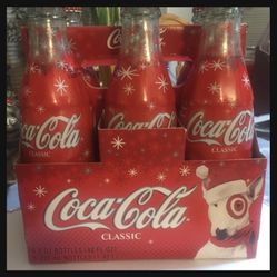 2004 Santa Target Dog Christmas Wrapped Coca-Cola Coke Bottle Six pack