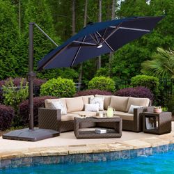 11' LED Solar Round Cantilever Umbrella (with base) $269.99