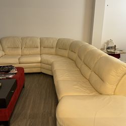 Cream, leather sectional