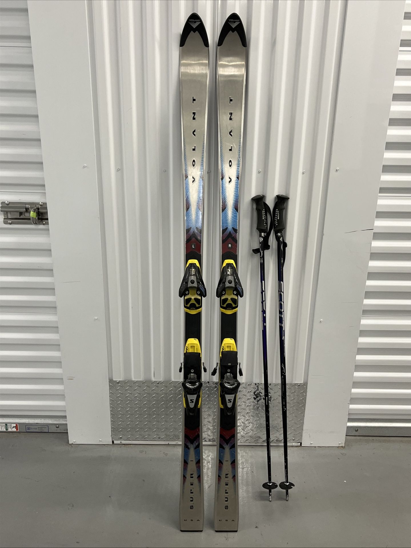 Volant Super I Karve Skis 175cm Salomon 900 Bindings With 46” Scott Poles - USA