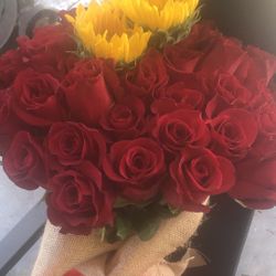 Red Rose Sunflower