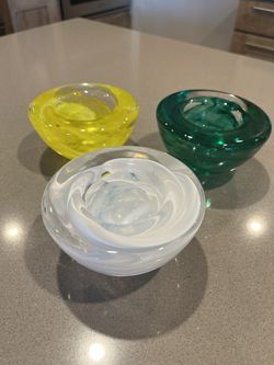 Set Of 3 Kosta Boda Art Glass Tea-light Candle Holders
