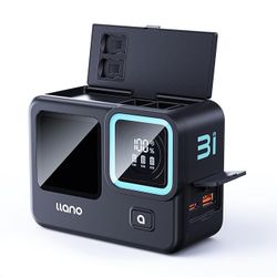 llano 3-in-1 Fast Charger for GoPro Hero 12/11/10/9 – 30W PD, 12800mAh Power Bank, Compact & Travel-Ready