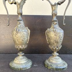 Extremely Rare Antique Set of Ewer with Ornate Victorian handles with marble base