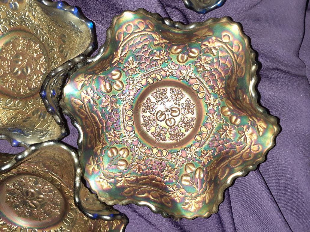 6 Antique Carnival glass bowls