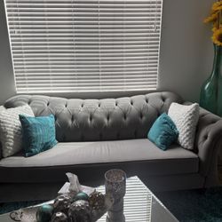 Grey Diamond Back Sofa And Love Seat 