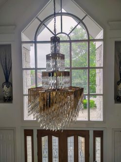 Large Crystal and Gold Tiered Chandelier