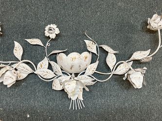 Very Large Shabby Chic White Metal Wall Sculpture