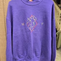 Vintage 90's Disney Mickey Mouse Purple Crewneck Sweatshirt Embroidered Sz XLarge